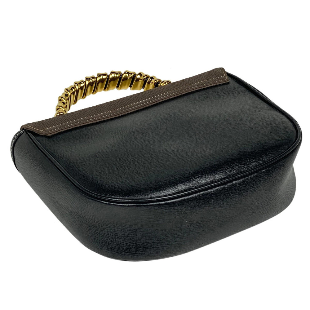 Loewe Brown Leather Handbag Shoulder Black Velzquez Logo Bag